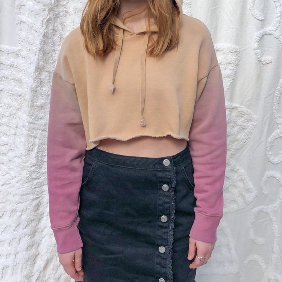 American Eagle Outfitters Tops - R&K Yellow Purple Ombré cropped hoodie sweatshirt